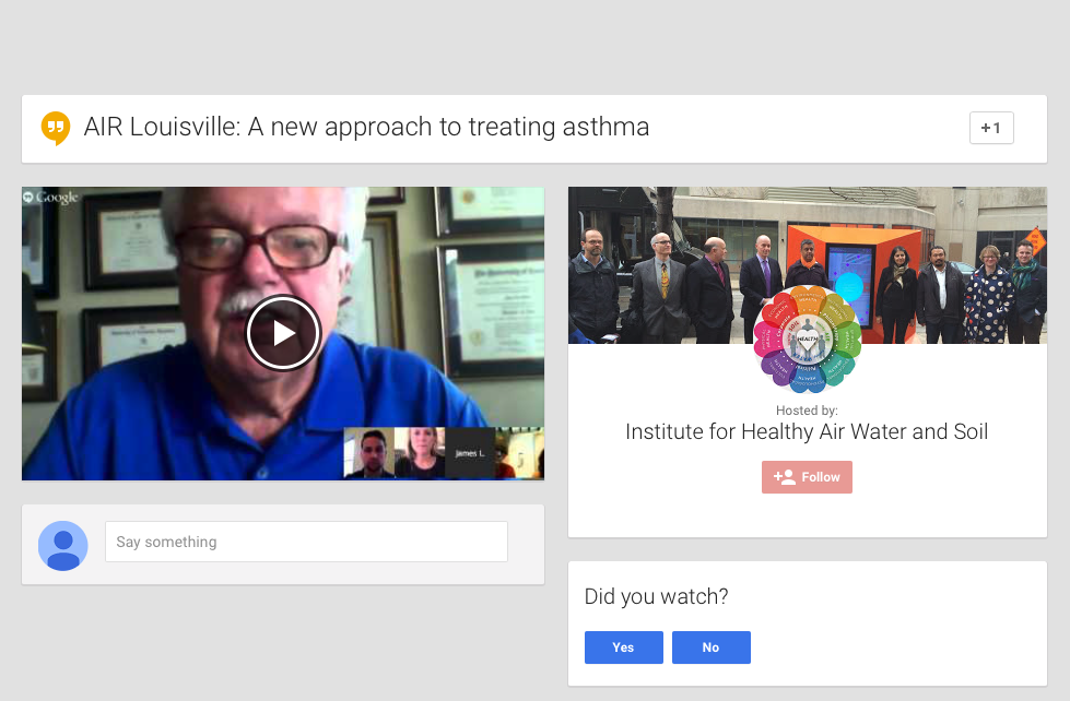 Screenshot of Google Hangout Webinar event page